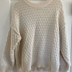 White Chunky Cable Knit Sweater from Aerie